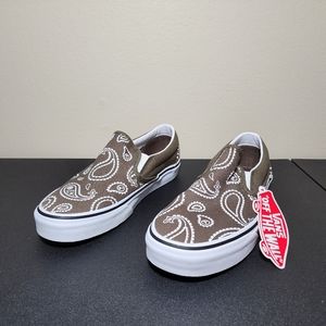 Vans Classic Slip On Green White Canvas Women's Shoes NEW